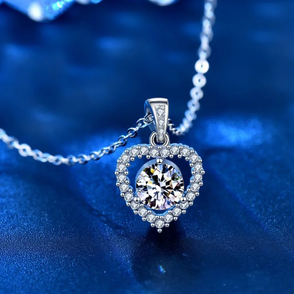Certified 1ct. t.w. Moissanite Diamond Heart Halo Pendant Necklace NEW